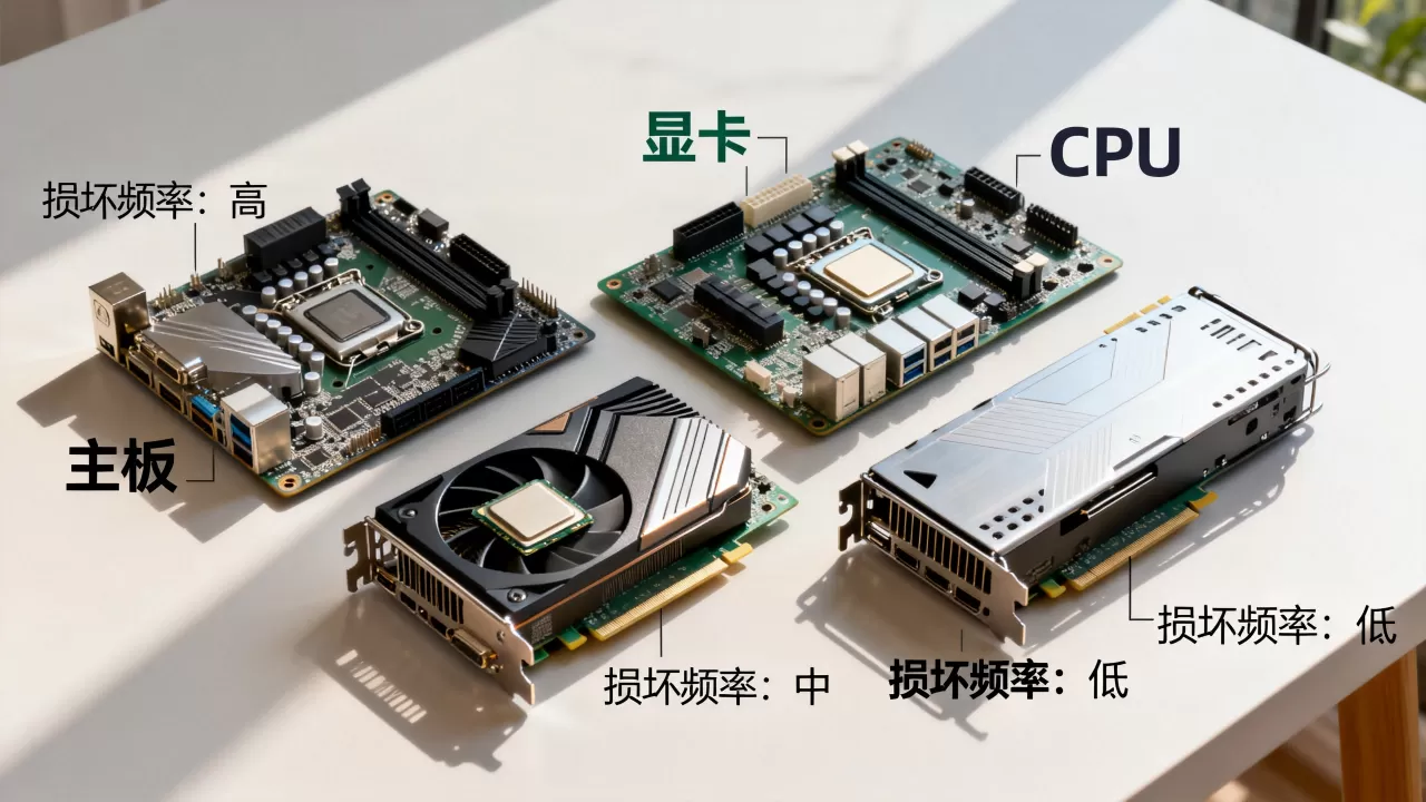 主板显卡CPU哪个容易烧,电脑硬件损坏频率排行 主板显卡CPU哪个容易烧,电脑硬件损坏频率排行