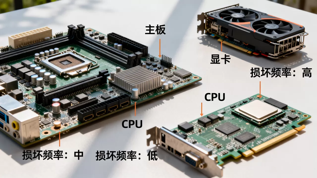 主板显卡CPU哪个容易烧,电脑硬件损坏频率排行 主板显卡CPU哪个容易烧,电脑硬件损坏频率排行