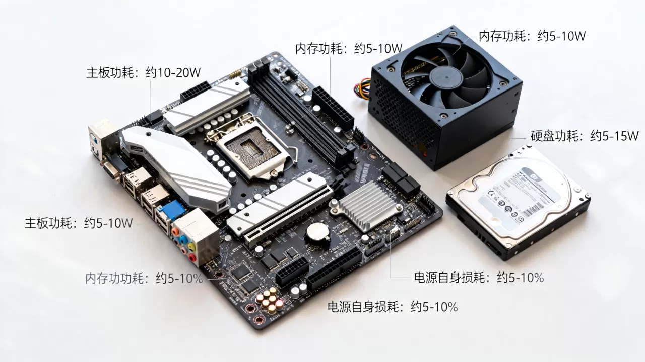 电脑除cpu 显卡以外的功耗是多少？电脑除cpu 显卡以外的功耗