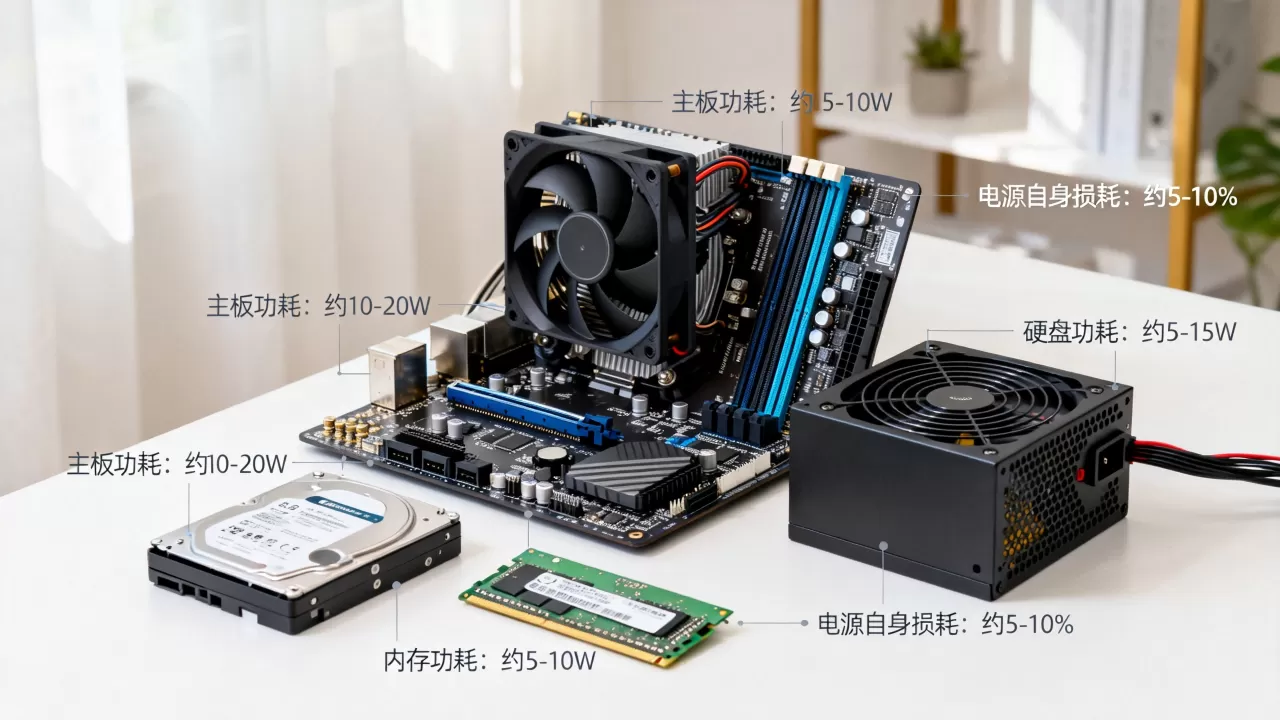 电脑除cpu 显卡以外的功耗是多少？电脑除cpu 显卡以外的功耗