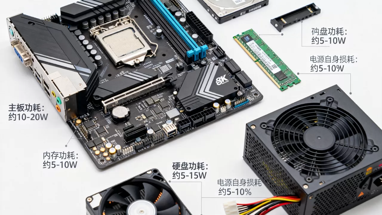 电脑除cpu 显卡以外的功耗是多少？电脑除cpu 显卡以外的功耗