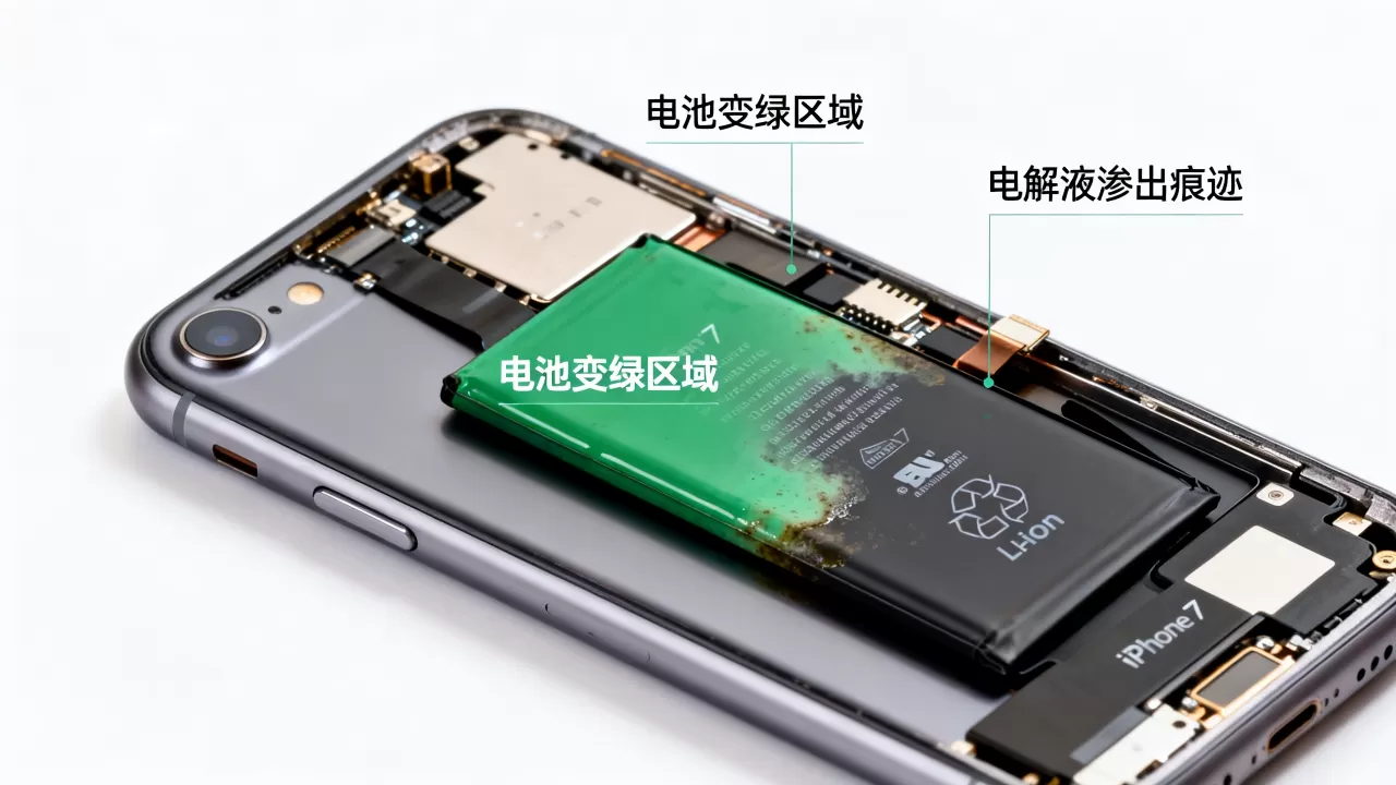 iphone7电池怎么变绿，iphone7电池变绿原因