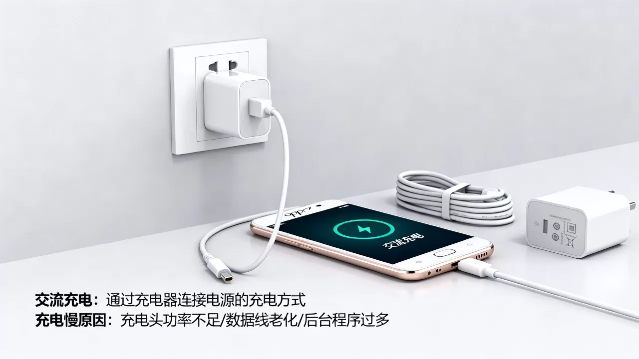 oppor7显示交流充电是什么意思，手机充电慢怎么办