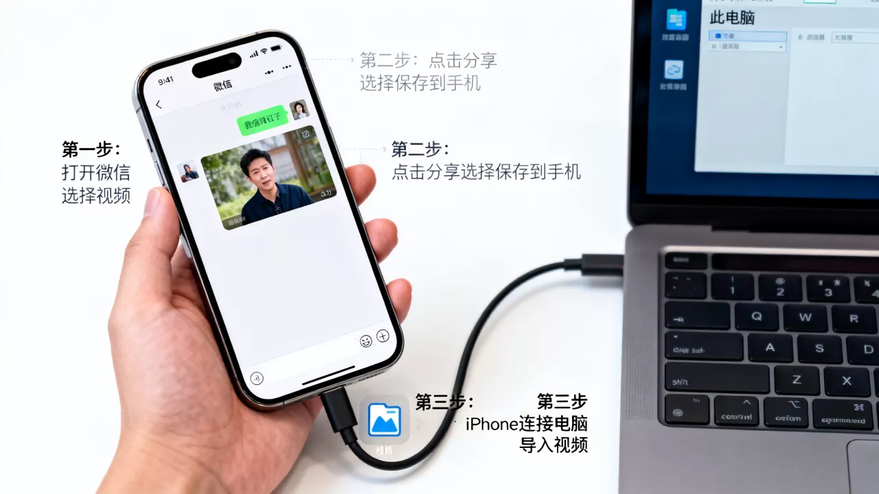 iphone怎么微信发视频怎么下载到电脑，微信视频保存电脑