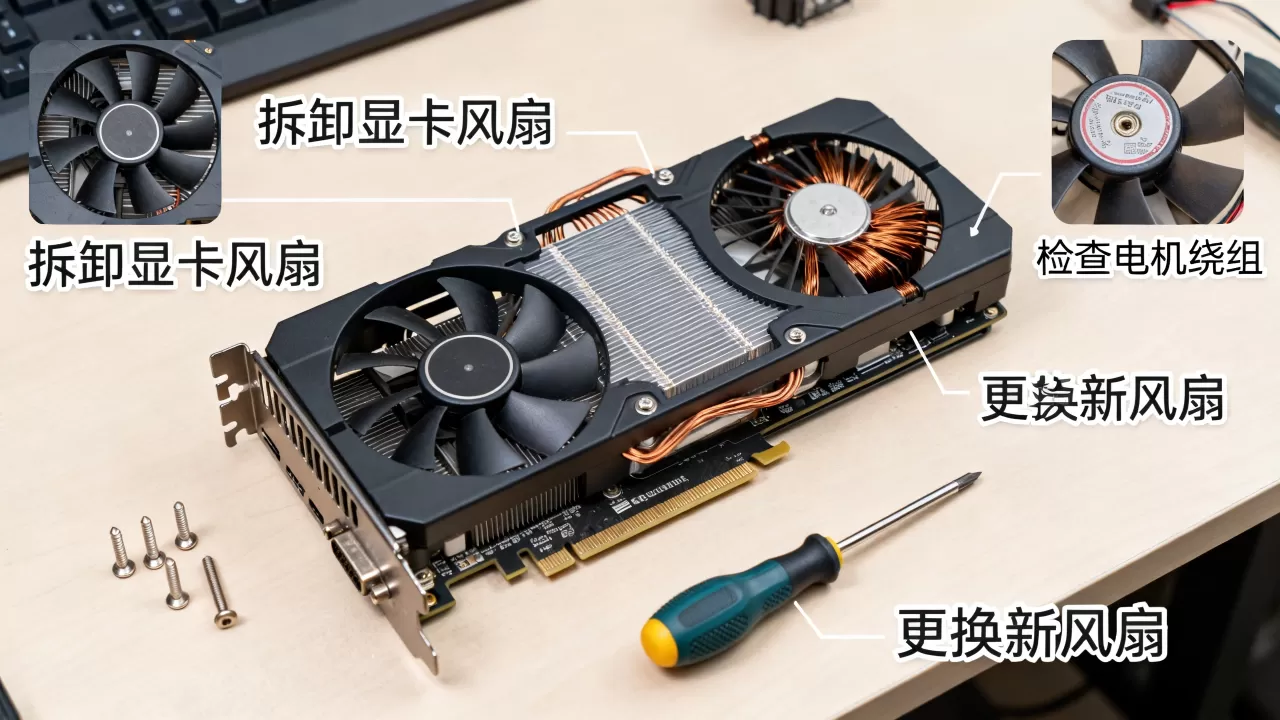 显卡散热器维修，显卡风扇不转怎么修