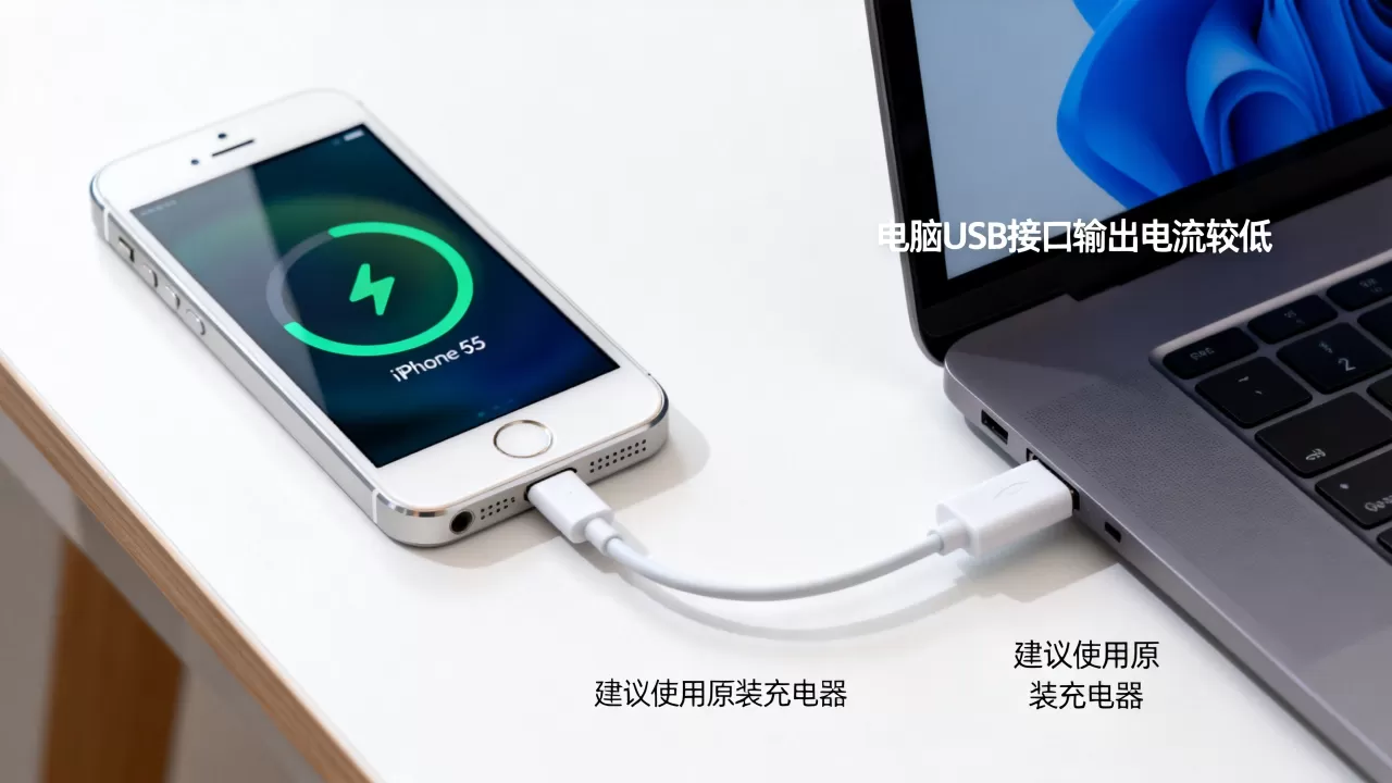 iphone5s用电脑充电慢怎么办，iphone5s用电脑充电