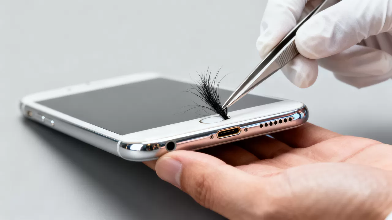 iphone6 plus头发掉进充电口怎么办，iphone6plus充电口清理