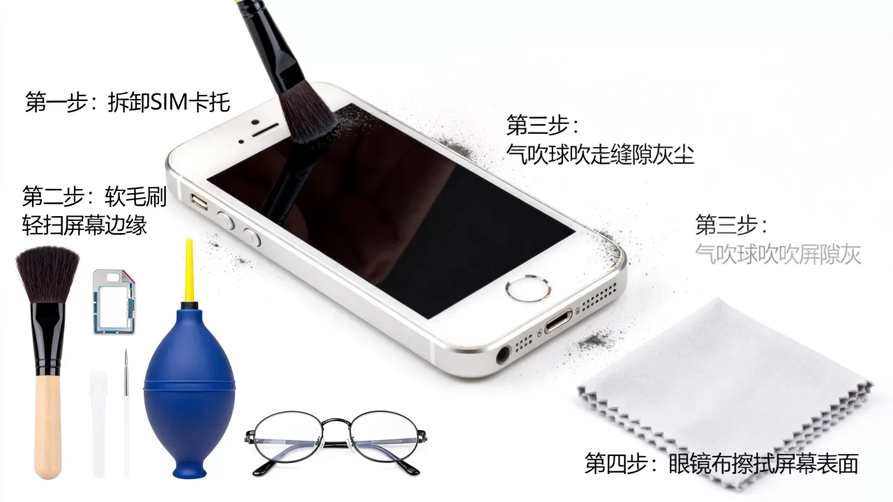 iphone5s清灰教程，iPhone5s屏幕进灰怎么清理