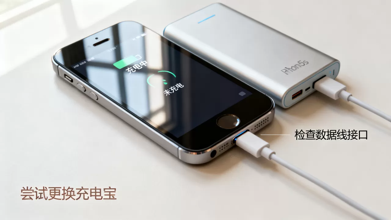 iphone5s用充电宝充电充不进怎么办，iphone5s充电宝
