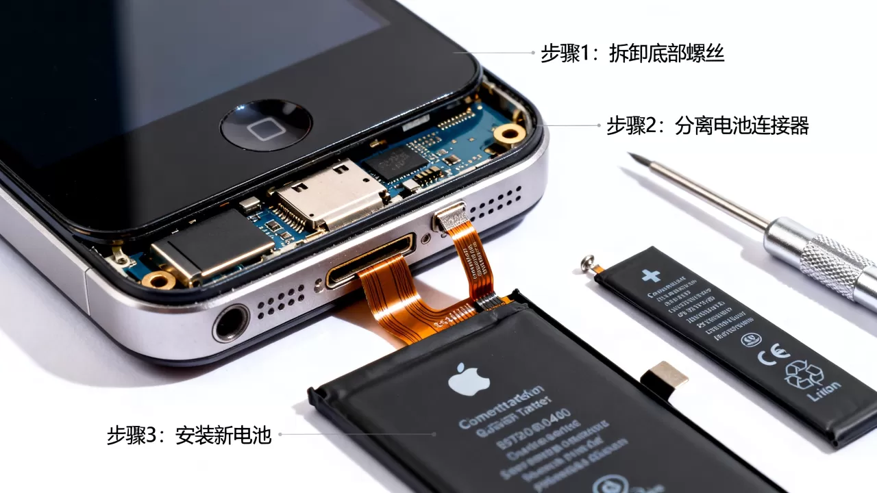 iphone4s电池连接器坏了怎么修，iphone4s电池更换