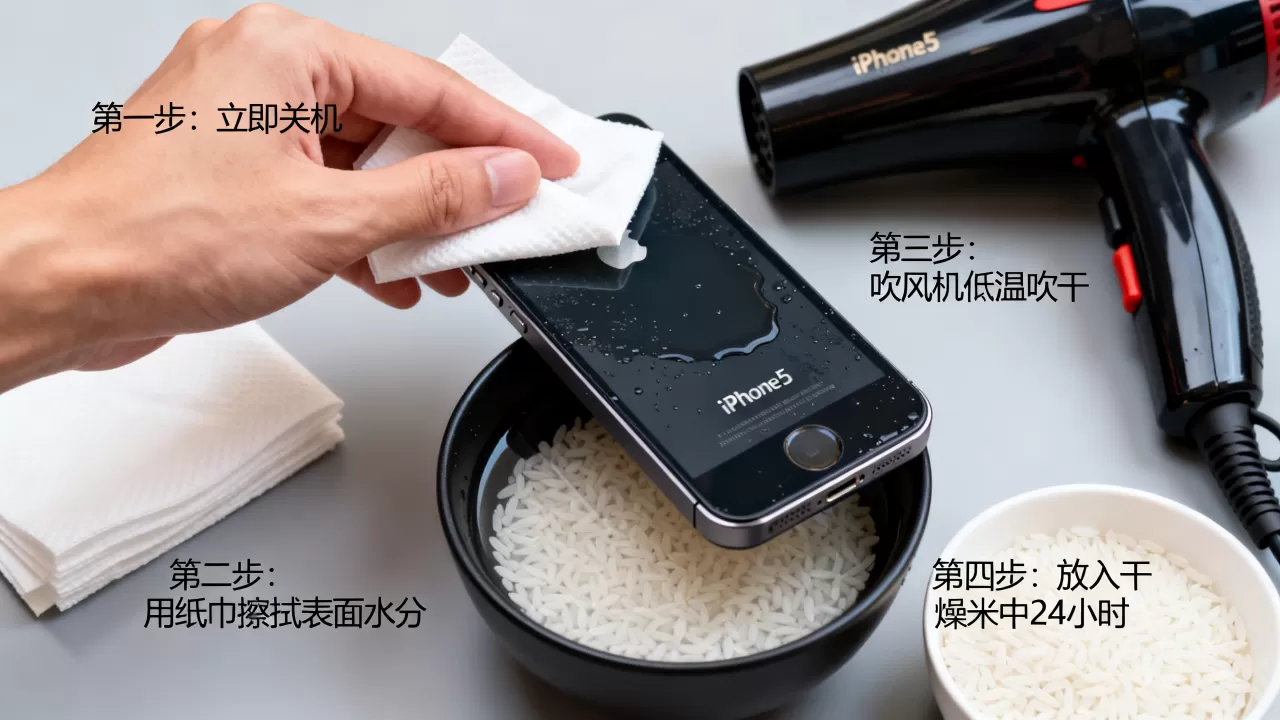 iphone5进水了怎么办，手机进水紧急处理办法