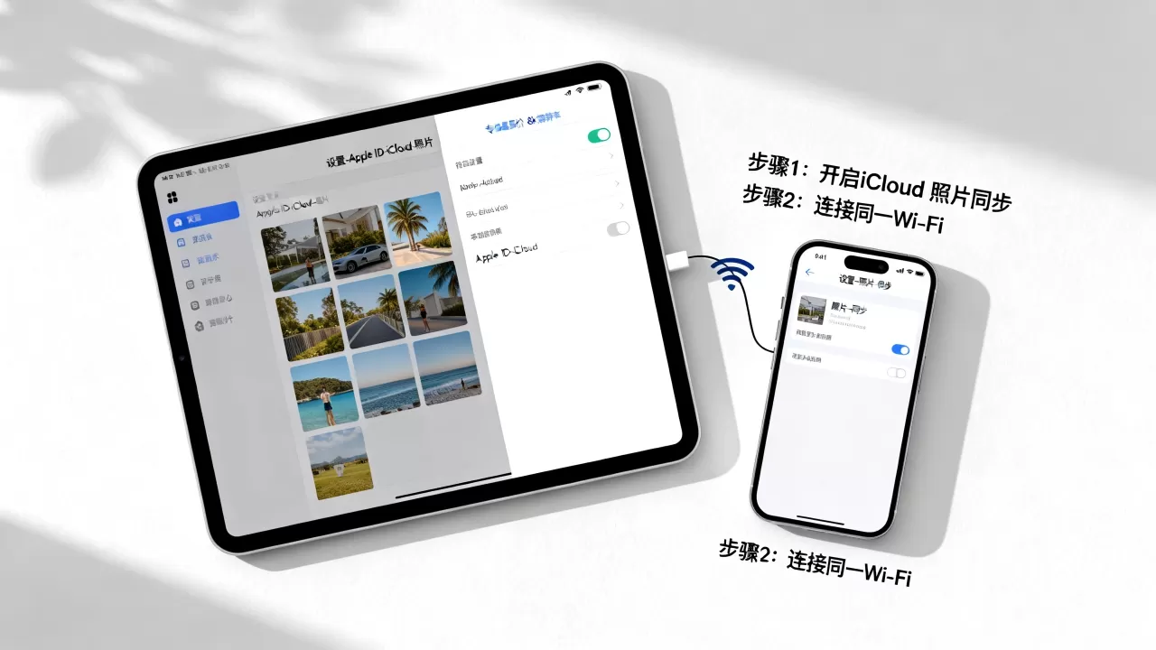 ipad和iphone怎么同步照片，苹果设备照片同步方法