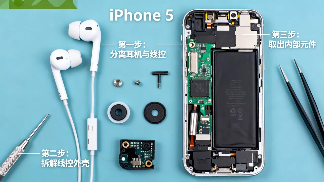iphone5耳机拆解教程，iphone5耳机怎么拆