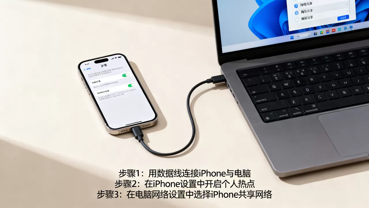 iphone怎么连接电脑上网，iphone连电脑共享网络